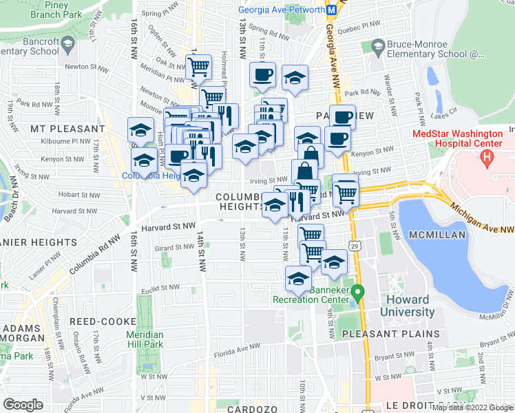 map of restaurants, bars, coffee shops, grocery stores, and more near 101 Independence Avenue Southeast in Washington