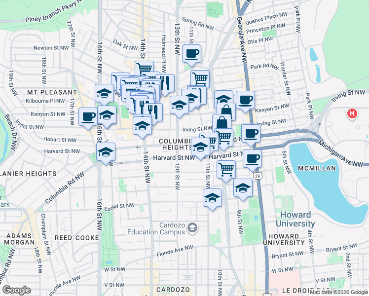 map of restaurants, bars, coffee shops, grocery stores, and more near 101 Independence Avenue Southeast in Washington