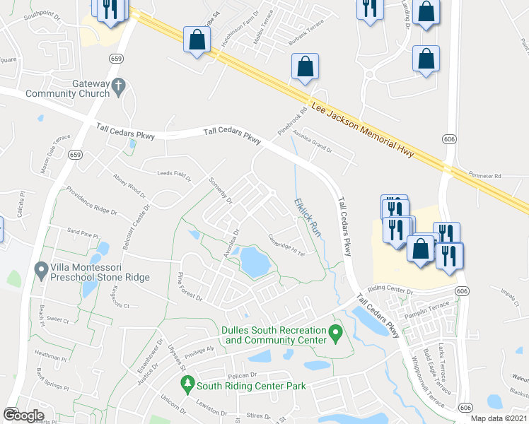 map of restaurants, bars, coffee shops, grocery stores, and more near 24943 Bannockburn Terrace in Chantilly