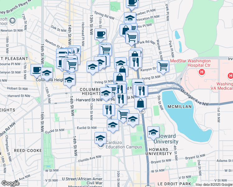 map of restaurants, bars, coffee shops, grocery stores, and more near 2920 Sherman Avenue Northwest in Washington