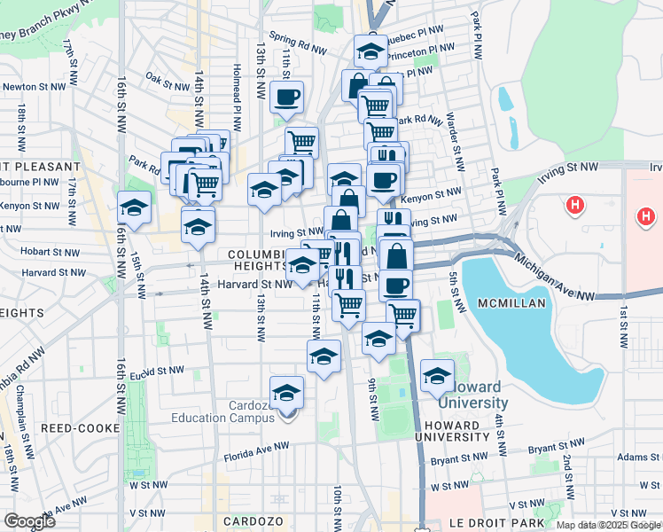 map of restaurants, bars, coffee shops, grocery stores, and more near 2920 Sherman Avenue Northwest in Washington