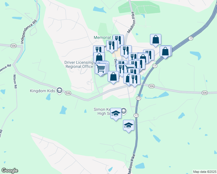 map of restaurants, bars, coffee shops, grocery stores, and more near 2184 Declaration Drive in Independence