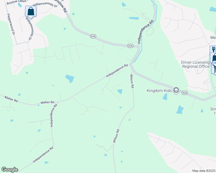 map of restaurants, bars, coffee shops, grocery stores, and more near 1437 Independence Road in Walton