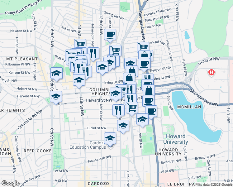 map of restaurants, bars, coffee shops, grocery stores, and more near 101 Independence Avenue Southeast in Washington