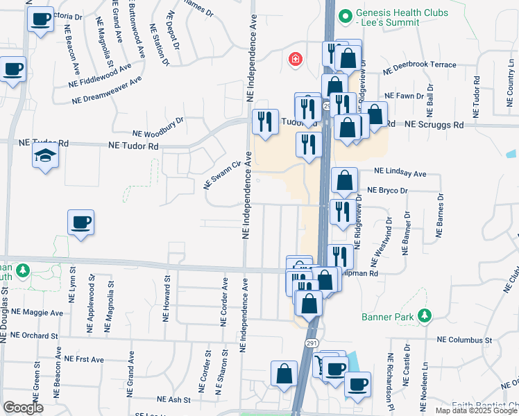 map of restaurants, bars, coffee shops, grocery stores, and more near 812 Northeast Coronado Avenue in Lee's Summit
