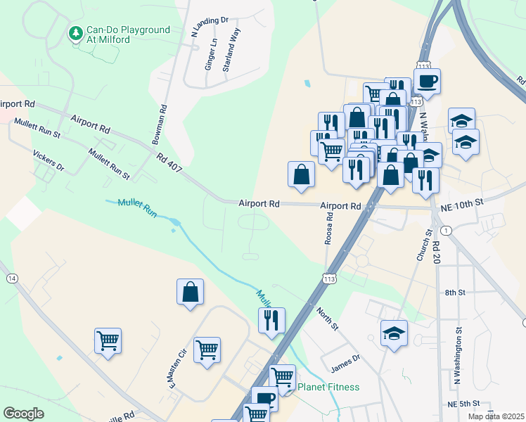 map of restaurants, bars, coffee shops, grocery stores, and more near 806 Moyer Circle East in Milford