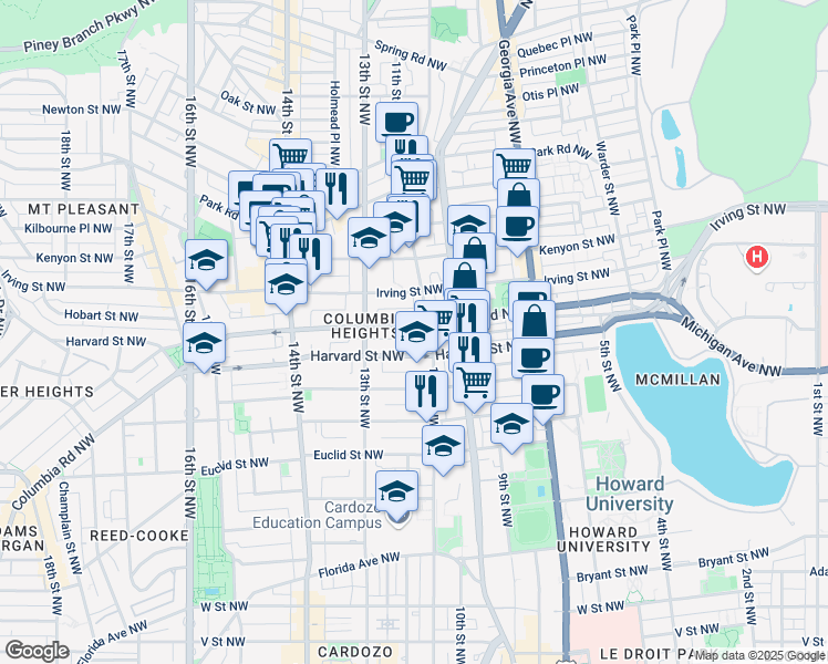map of restaurants, bars, coffee shops, grocery stores, and more near 101 Independence Avenue Southeast in Washington