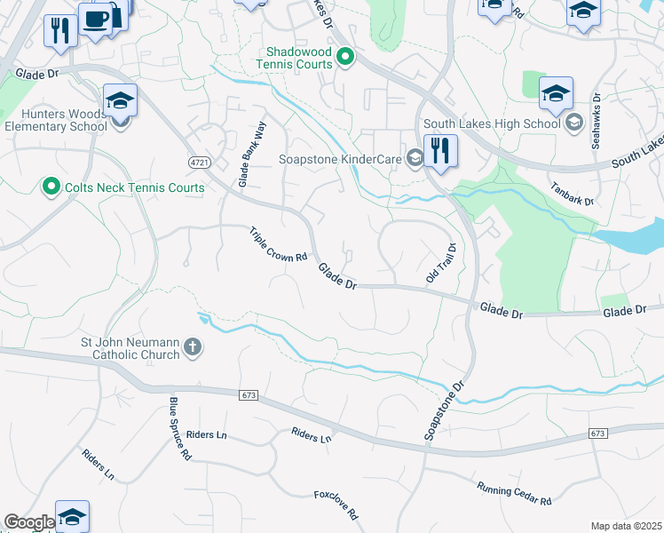 map of restaurants, bars, coffee shops, grocery stores, and more near 2396 Generation Drive in Reston
