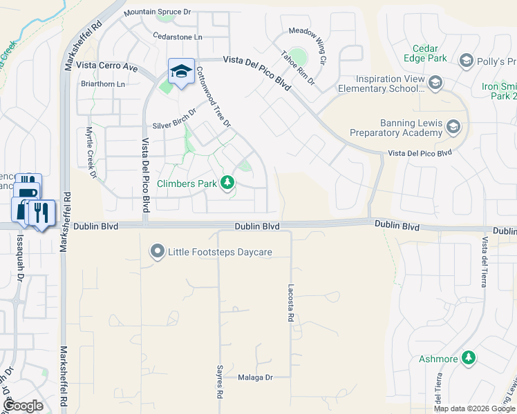 map of restaurants, bars, coffee shops, grocery stores, and more near 8380 Colorado Spruce Lane in Colorado Springs
