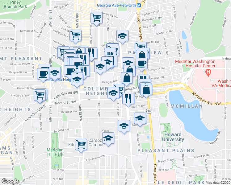 map of restaurants, bars, coffee shops, grocery stores, and more near 101 Independence Avenue Southeast in Washington