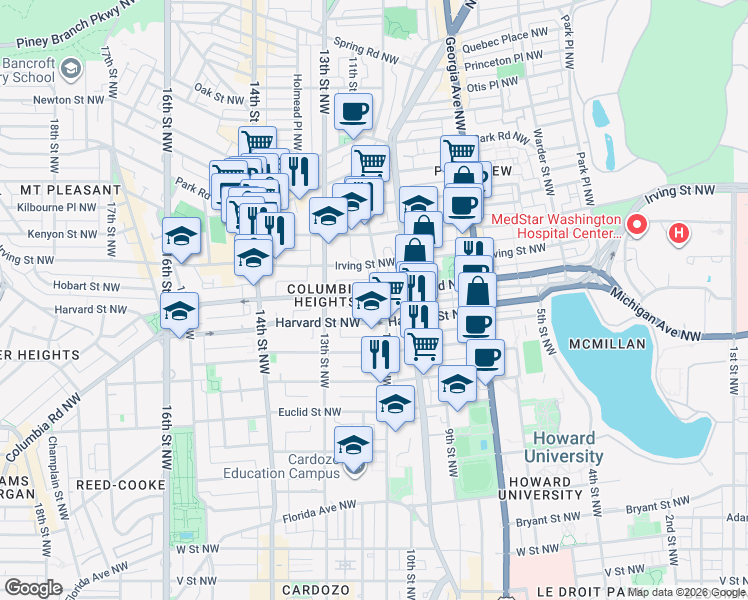 map of restaurants, bars, coffee shops, grocery stores, and more near 101 Independence Avenue Southeast in Washington