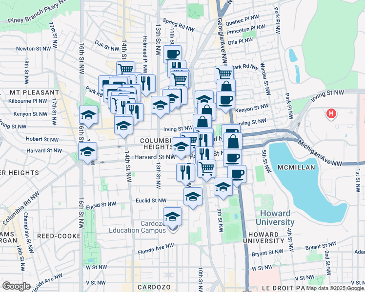 map of restaurants, bars, coffee shops, grocery stores, and more near 101 Independence Avenue Southeast in Washington