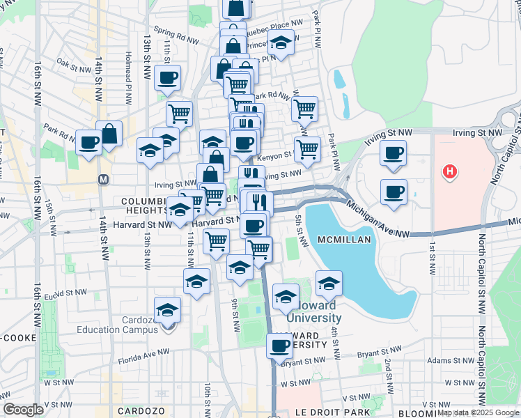 map of restaurants, bars, coffee shops, grocery stores, and more near 101 Independence Avenue Southeast in Washington
