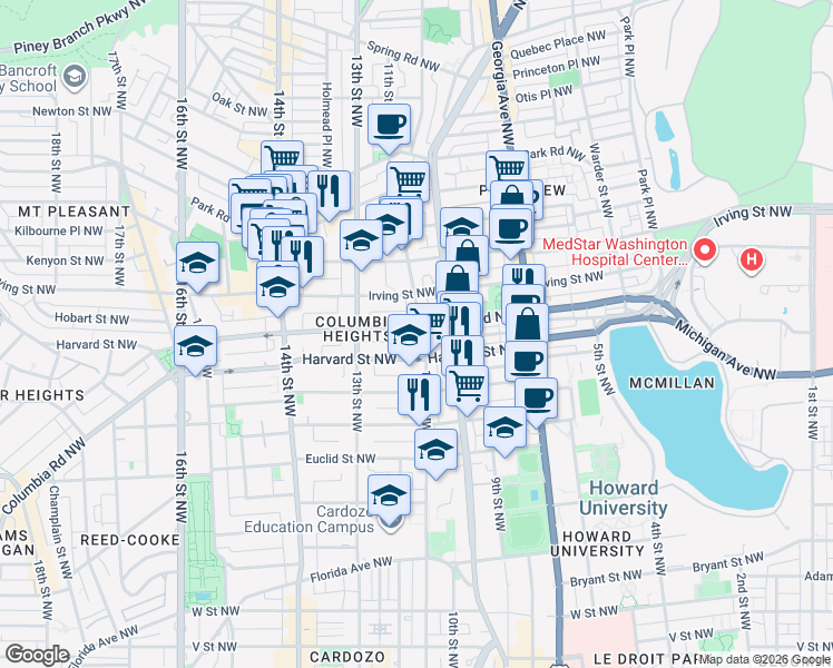 map of restaurants, bars, coffee shops, grocery stores, and more near 101 Independence Avenue Southeast in Washington