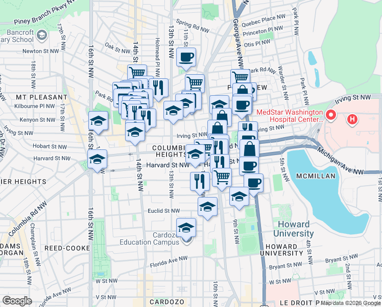 map of restaurants, bars, coffee shops, grocery stores, and more near 101 Independence Avenue Southeast in Washington