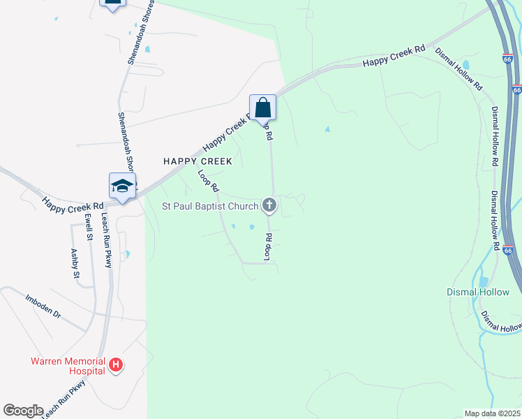 map of restaurants, bars, coffee shops, grocery stores, and more near 661 Loop Road in Front Royal