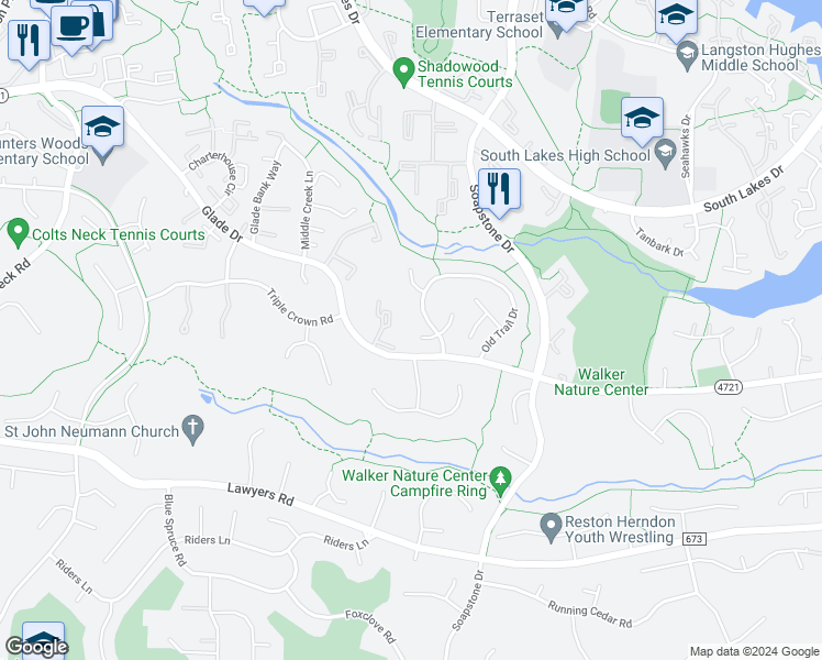 map of restaurants, bars, coffee shops, grocery stores, and more near 11592 Embers Court in Reston