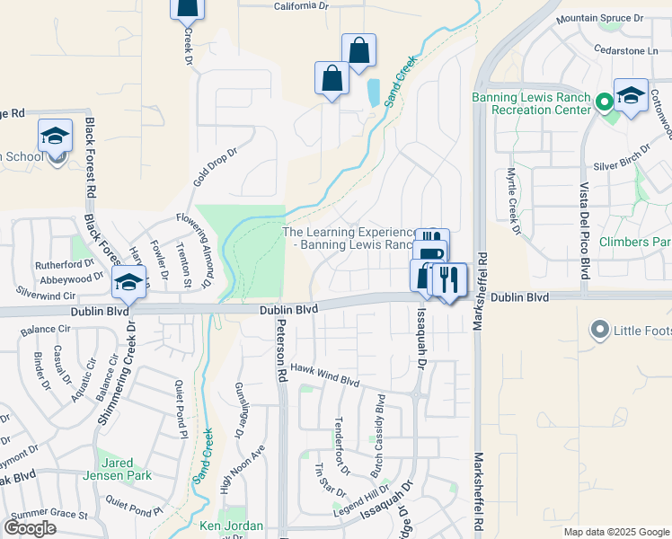 map of restaurants, bars, coffee shops, grocery stores, and more near 6503 Lucky Star Lane in Colorado Springs