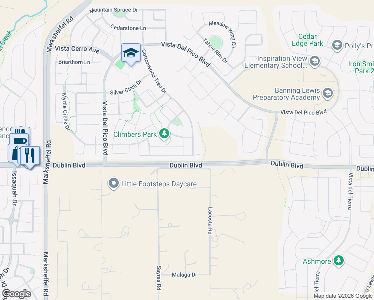 map of restaurants, bars, coffee shops, grocery stores, and more near 6560 Sugarberry Lane in Colorado Springs