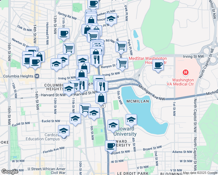 map of restaurants, bars, coffee shops, grocery stores, and more near 101 Independence Avenue Southeast in Washington