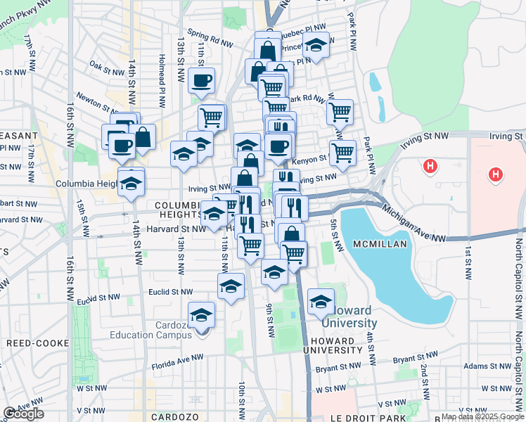 map of restaurants, bars, coffee shops, grocery stores, and more near 101 Independence Avenue Southeast in Washington