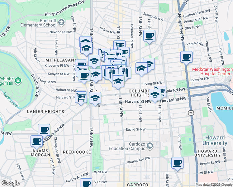 map of restaurants, bars, coffee shops, grocery stores, and more near 101 Independence Avenue Southeast in Washington