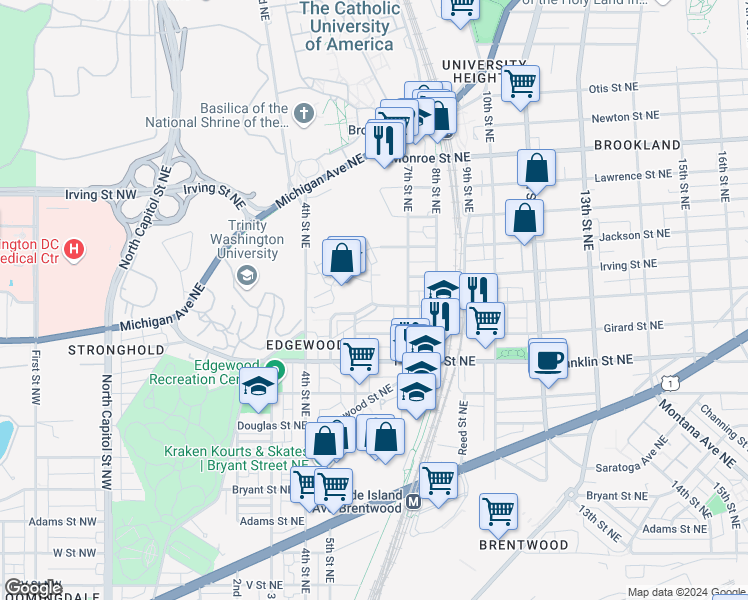 map of restaurants, bars, coffee shops, grocery stores, and more near 3001 Chancellor's Way Northeast in Washington