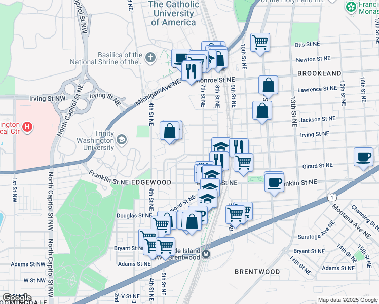 map of restaurants, bars, coffee shops, grocery stores, and more near 3011 Chancellor's Way Northeast in Washington