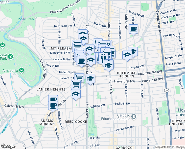 map of restaurants, bars, coffee shops, grocery stores, and more near 101 Independence Avenue Southeast in Washington