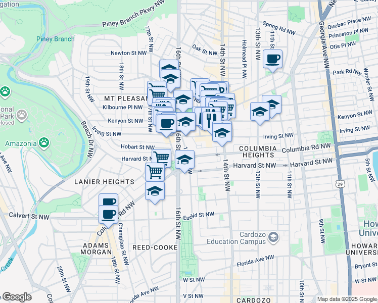 map of restaurants, bars, coffee shops, grocery stores, and more near 101 Independence Avenue Southeast in Washington