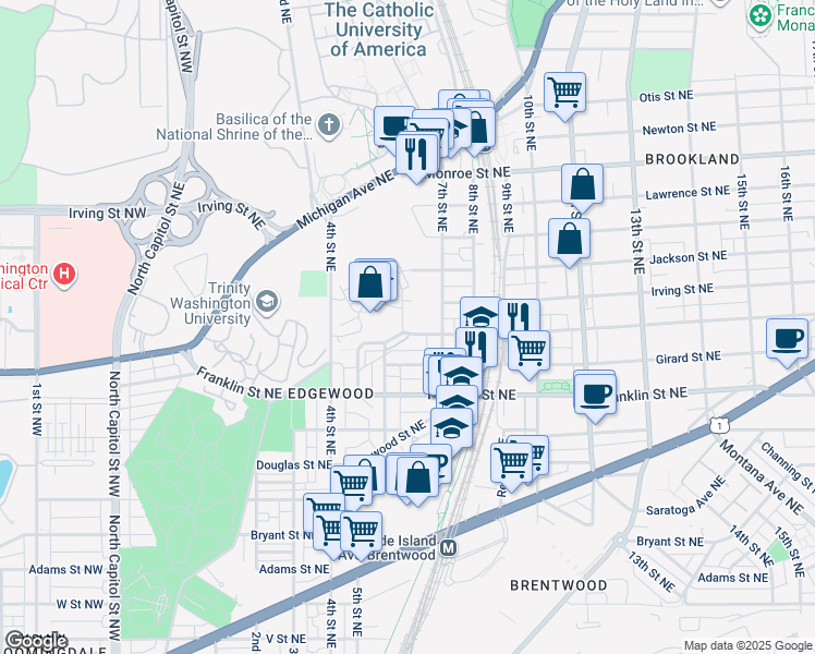 map of restaurants, bars, coffee shops, grocery stores, and more near 3003 Chancellor's Way Northeast in Washington