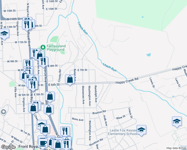 map of restaurants, bars, coffee shops, grocery stores, and more near 618 Randolph Avenue in Front Royal