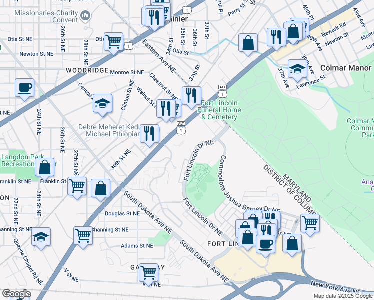 map of restaurants, bars, coffee shops, grocery stores, and more near 101 Independence Avenue Southeast in Washington
