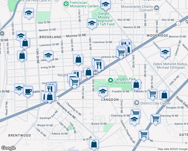 map of restaurants, bars, coffee shops, grocery stores, and more near 101 Independence Avenue Southeast in Washington