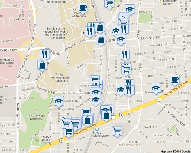 map of restaurants, bars, coffee shops, grocery stores, and more near 101 Independence Avenue Southeast in Washington
