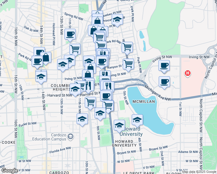 map of restaurants, bars, coffee shops, grocery stores, and more near 101 Independence Avenue Southeast in Washington