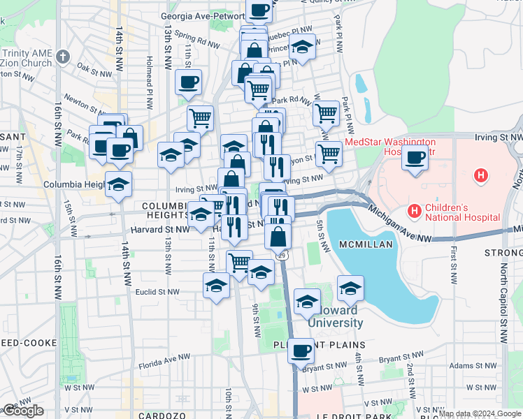 map of restaurants, bars, coffee shops, grocery stores, and more near 101 Independence Avenue Southeast in Washington