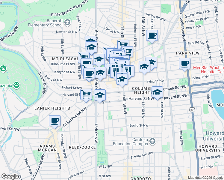 map of restaurants, bars, coffee shops, grocery stores, and more near 101 Independence Avenue Southeast in Washington