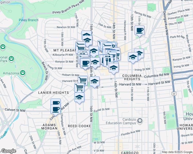 map of restaurants, bars, coffee shops, grocery stores, and more near 101 Independence Avenue Southeast in Washington