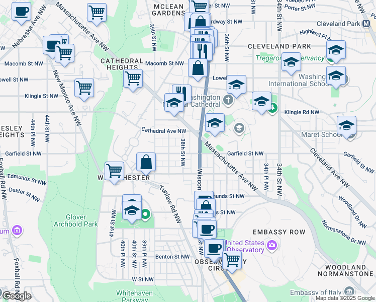 map of restaurants, bars, coffee shops, grocery stores, and more near 3737 Garfield Street Northwest in Washington