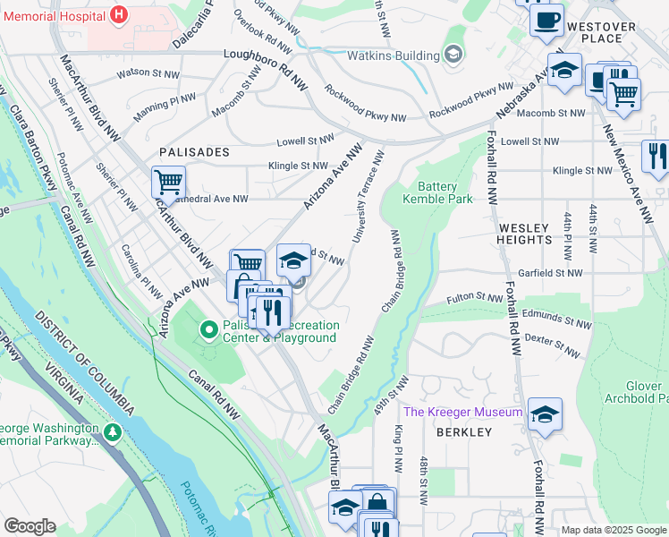 map of restaurants, bars, coffee shops, grocery stores, and more near 5000 Garfield Street Northwest in Washington