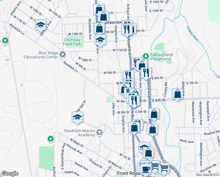 map of restaurants, bars, coffee shops, grocery stores, and more near 702 Villa Avenue in Front Royal