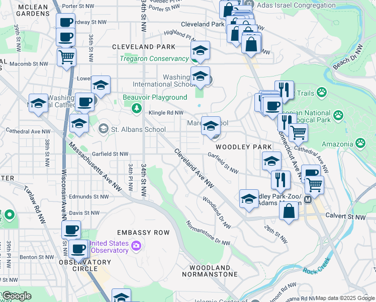 map of restaurants, bars, coffee shops, grocery stores, and more near 3111 Garfield Street Northwest in Washington