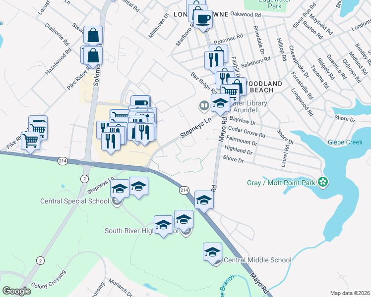 map of restaurants, bars, coffee shops, grocery stores, and more near 116 Riverton Place in Edgewater