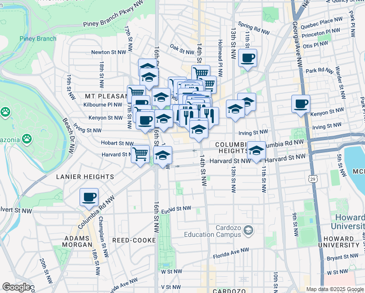 map of restaurants, bars, coffee shops, grocery stores, and more near 101 Independence Avenue Southeast in Washington