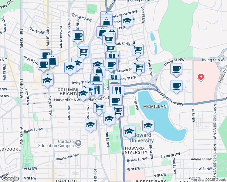 map of restaurants, bars, coffee shops, grocery stores, and more near 101 Independence Avenue Southeast in Washington