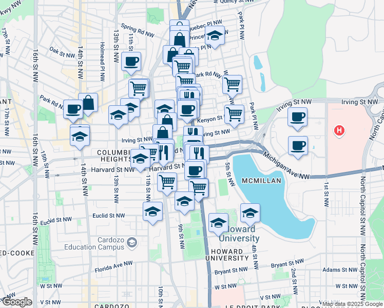 map of restaurants, bars, coffee shops, grocery stores, and more near 101 Independence Avenue Southeast in Washington