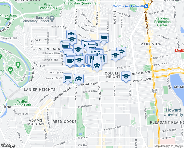 map of restaurants, bars, coffee shops, grocery stores, and more near 101 Independence Avenue Southeast in Washington