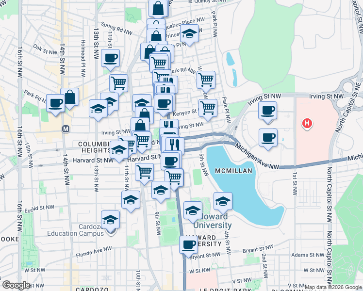 map of restaurants, bars, coffee shops, grocery stores, and more near 101 Independence Avenue Southeast in Washington