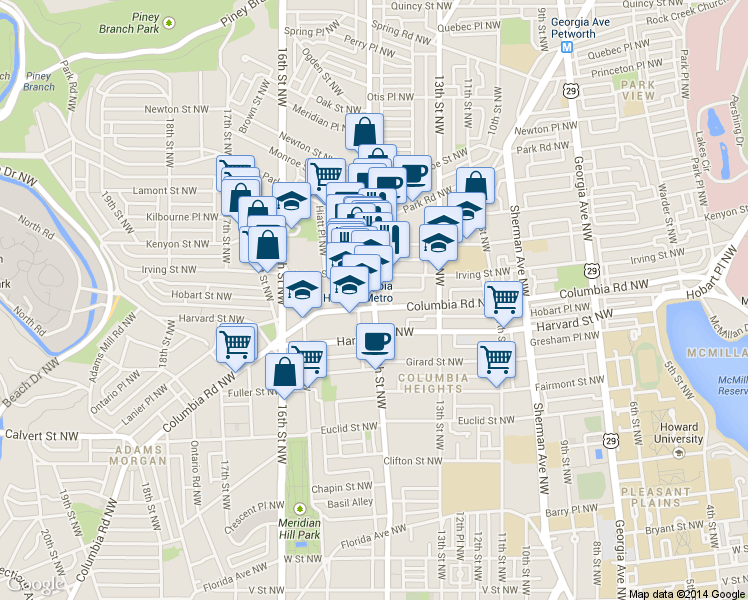 map of restaurants, bars, coffee shops, grocery stores, and more near 101 Independence Avenue Southeast in Washington